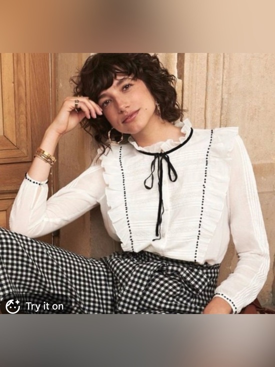 Sezane Tops - SEZANE "Valentine" Ruffle Blouse black and ivory size 8 medium